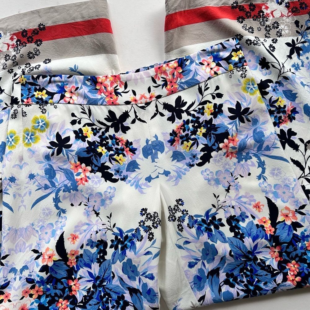 Worth New York Silk White Blue Multicolor Tropical Floral Print Wide Leg Pants 2 - Picture 10 of 10